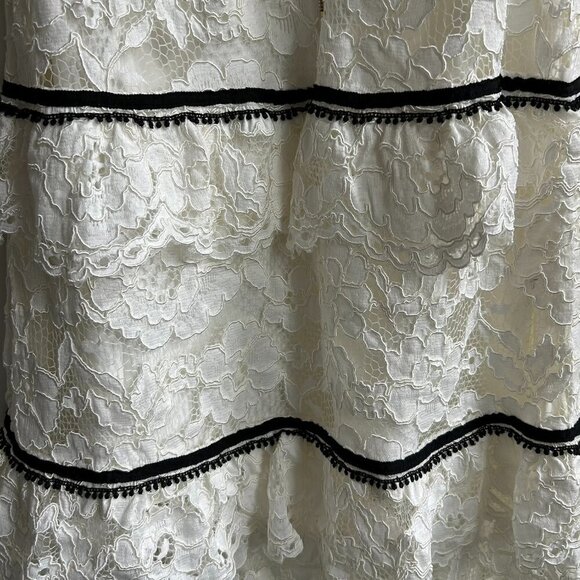 SELF-PORTRAIT Black and White Tiered Ruffled Lace Midi Dress US 4 - Picture 7 of 10